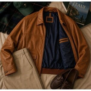 Tommy Bahama Tan Santiago Aviator Genuine Lamb Leather Bomber Jacket Mens Sz 3XB